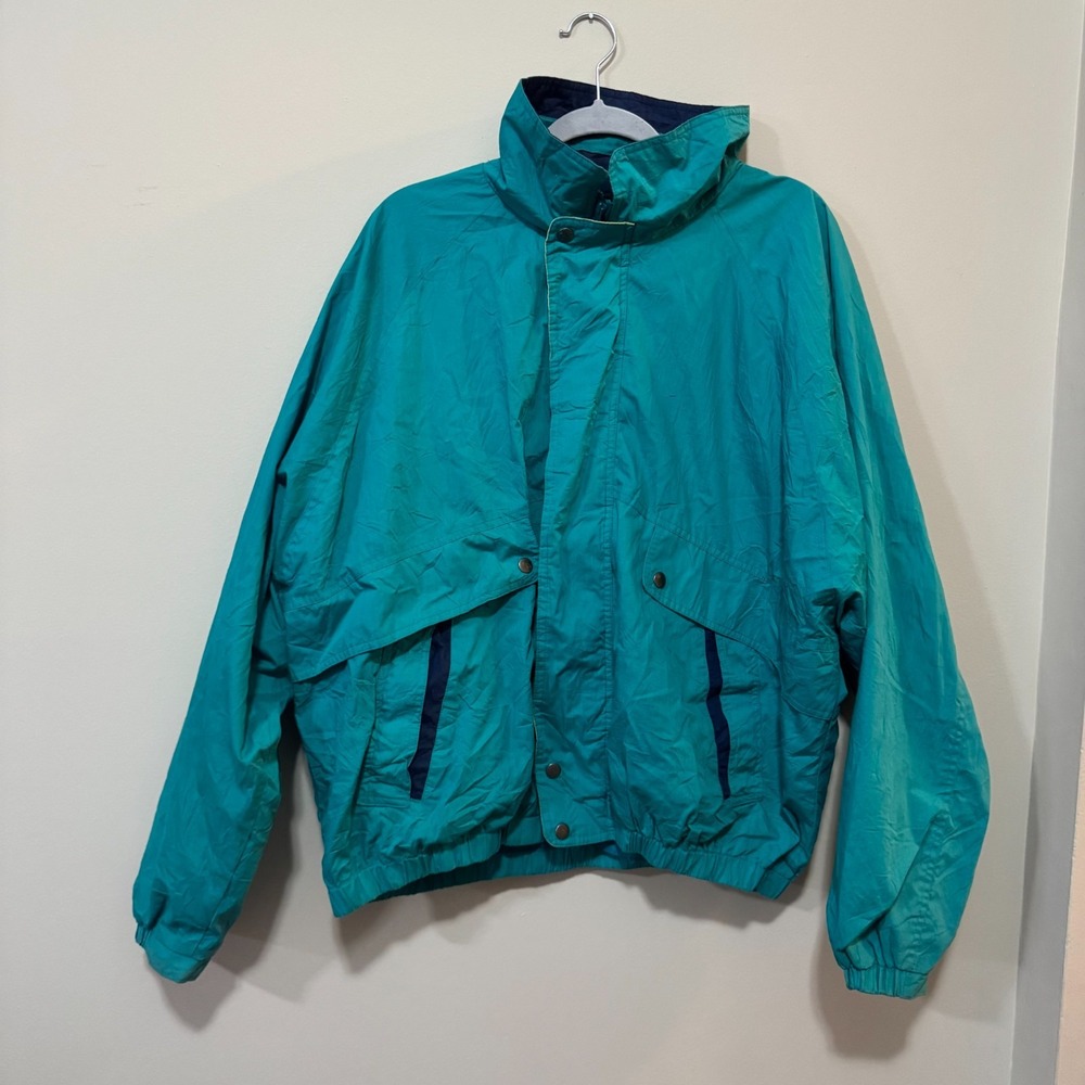 Vintage Trader‎ Bay Windbreaker Jacket Mens XL Teal Cotton Mock Neck Waterproof